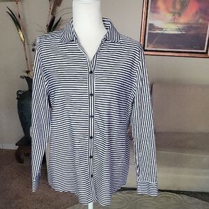 Chico's Navy and White Striped Shirt Size 1 or M/8